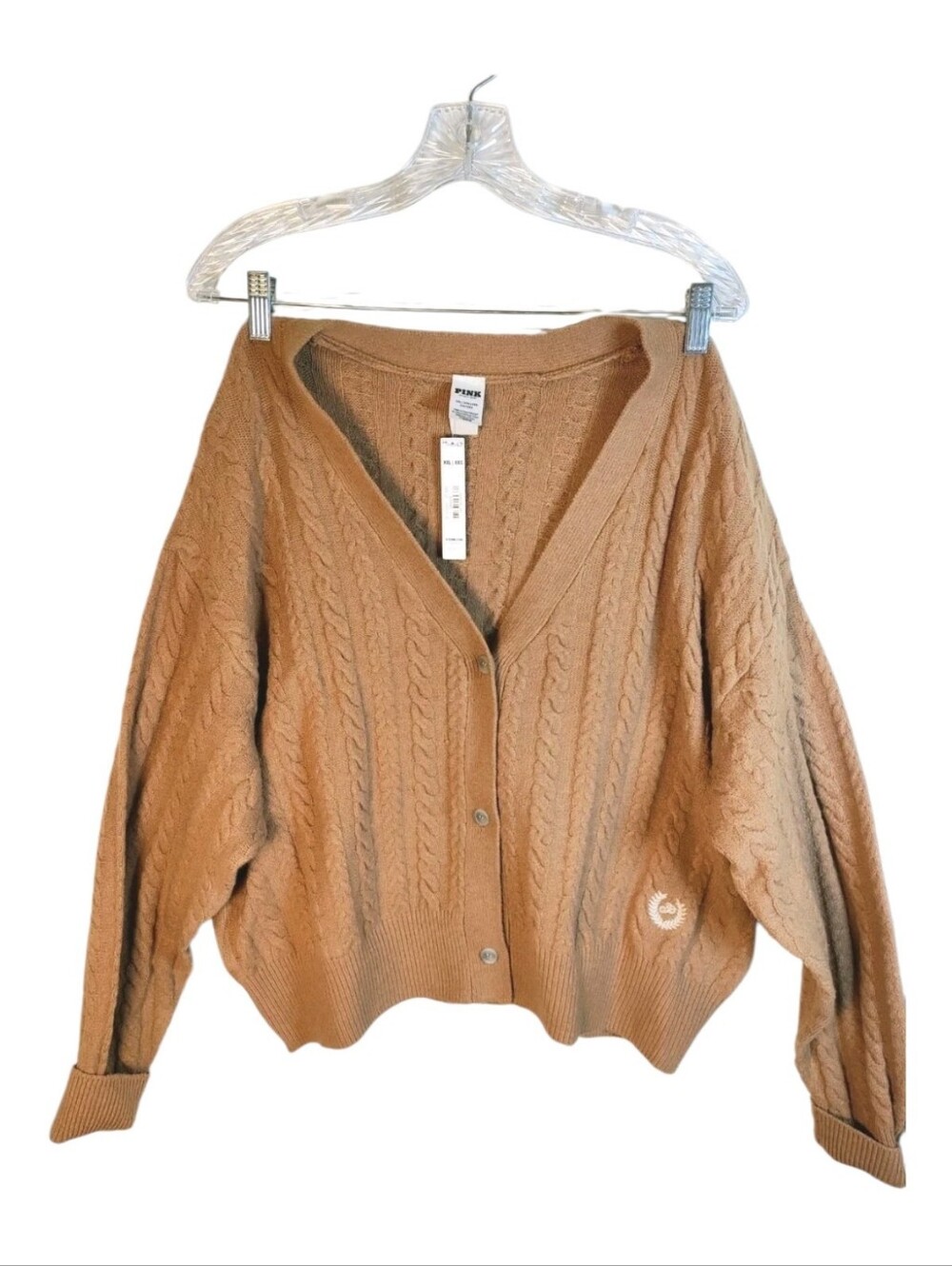 PINK Victoria's Secret Camel Brown Cable Knit Button Cardigan